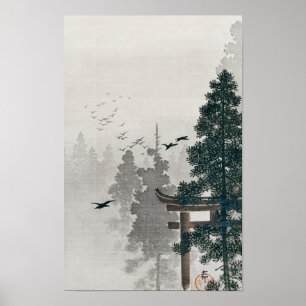 Vogelschloss und Torii Gate von Ohara Koson Poster