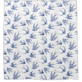 Vogelschlucken Floral Navy Weiße Chinoiserie Vinta Duschvorhang (Vorderseite)