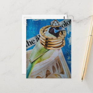 Vogelschmuck und Architektur surreale Collage-Kuns Postkarte