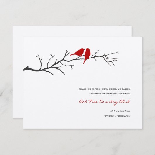 Vogelschutz-Silhouetten Hochzeitskarten - Rot - Einladung (Vorne/Hinten)