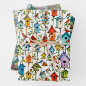 Vogelschutzpatchwork und Vogelhäuser Geschenkpapier Set (Beispiel)