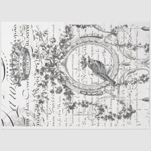 Vogelskript-Dekoupage Seidenpapier (Vorderseite)