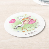 *~* Vogelstork Baby Girl Heart Baby Dusche Runder Pappuntersetzer (Angewinkelt)