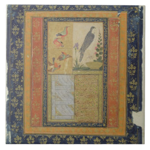 Vogelstudie und Kalligraphie, Golconda, Andhra Fliese