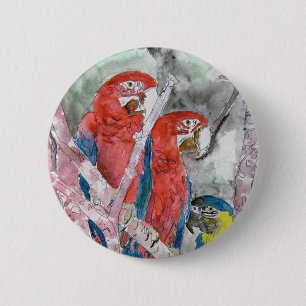 Vogeltiertier-Zoo-Aquarellkunst mit 3 Papageien Button