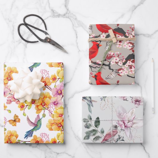 Vogelumhüllungspapier Flachblatt Set 3 Geschenkpapier Set (Vorderseite)