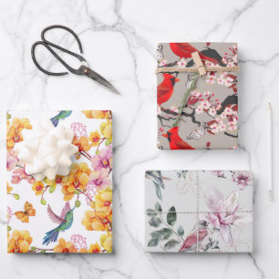 Vogelumschlagpapier Flachblatt-Set aus 3 Geschenkpapier Set