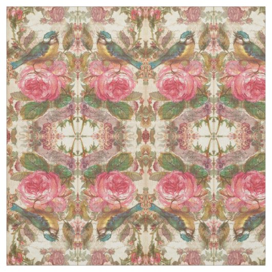 Vogelwelt-Rose Stoff (Muster)