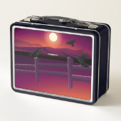 Vogelzaun Mond und fliegende Ravens Metall Brotdose (Rückseite)