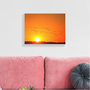 Vogelzucht bei Sonnenuntergang Leinwanddruck