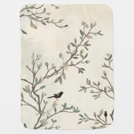 Vogelzweig-Aquarell-Beige-Naturmalerei Babydecke