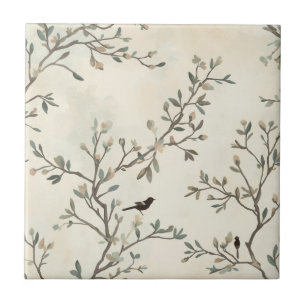 Vogelzweig-Aquarell-Beige-Naturmalerei Fliese