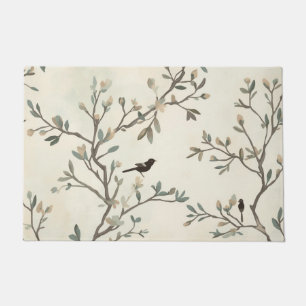 Vogelzweig-Aquarell-Beige-Naturmalerei Fußmatte