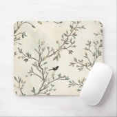 Vogelzweig-Aquarell-Beige-Naturmalerei Mousepad (Mit Mouse)