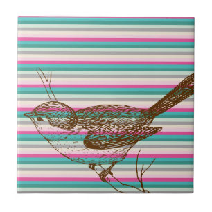 Vogelzweig Tiere Natur bunte Muster Kunst Fliese