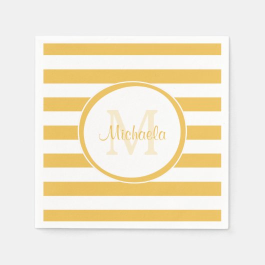 Vogue Bright Yellow Rugby Streifen und Party Name Serviette (Vorderseite)