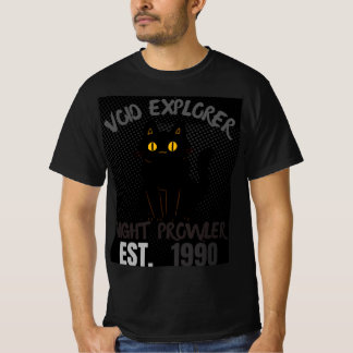 Void Explorer Night Prowler Schwarze Katze Grafik T-Shirt
