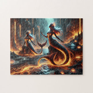 Volcanic Mermaid Lava Ocean Fantasy Art Puzzle