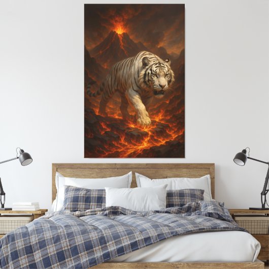 Volcanic White Tiger | Inferno King of the Fire R Leinwanddruck (Insitu (Schlafzimmer))