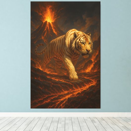 Volcanic White Tiger | Inferno King of the Fire Re Leinwanddruck (Insitu (Holzboden))