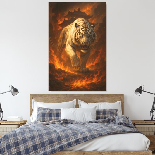 Volcanic White Tiger Premium Wall Art – Fine Art C Leinwanddruck (Insitu (Schlafzimmer))