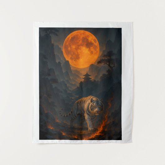 Volcanic White Tiger Premium Wall Art – Fine Art C Wandteppich (Vorderseite)