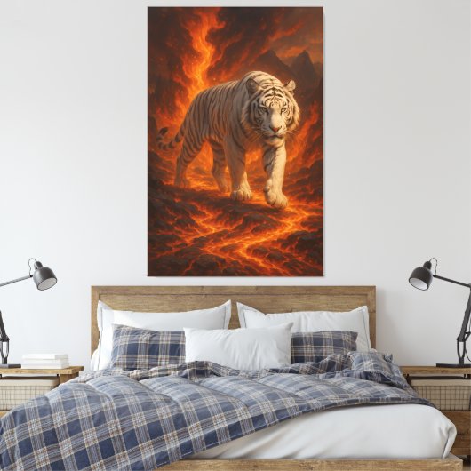  Volcanic White Tiger Premium Wall Art – Fine Art  Leinwanddruck (Insitu (Schlafzimmer))