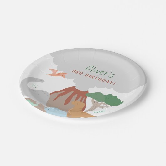 Volcano Dinosaur Boy Birthday Pappteller (Schrägansicht)