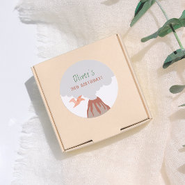 Volcano Dinosaur Boy Birthday Runder Aufkleber