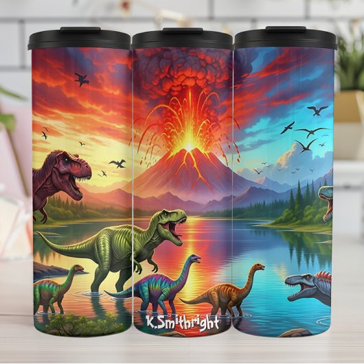 Volcano Eruption Dinosaurs Prehistoric Lake Thermosbecher