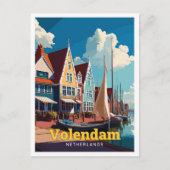 Volendam Netherlands Travel Vintag Illustration Postkarte (Vorderseite)