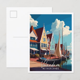 Volendam Niederlande Vintage-Reiseillustration Postkarte