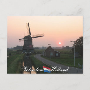 Volendam Sunset Windmill Holland Postcard Postkarte