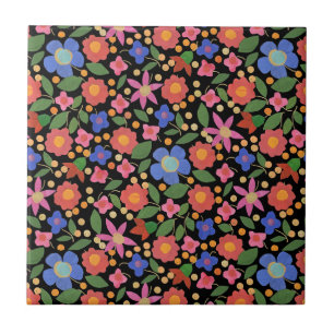 Volks kunststil floral auf schwarzer Keramikfliese