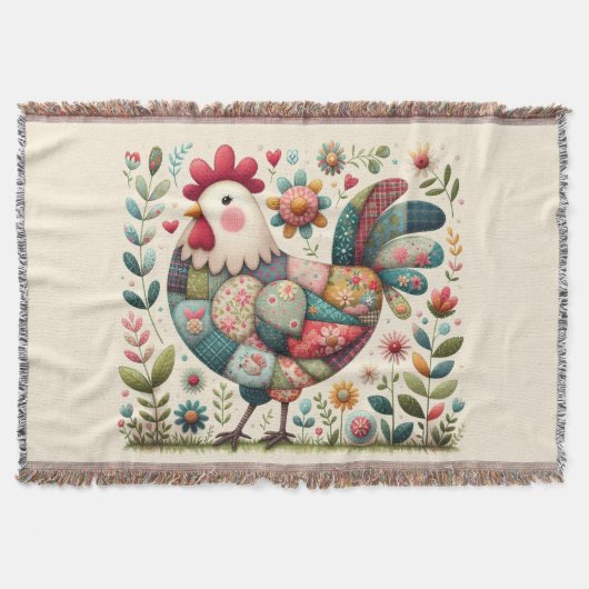 Volks-Patchwork-Hahn mit floralen Akzenten Decke (Vorderseite)