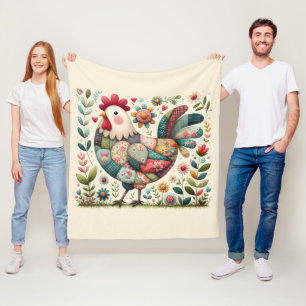 Volks-Patchwork-Hahn mit floralen Akzenten Fleecedecke