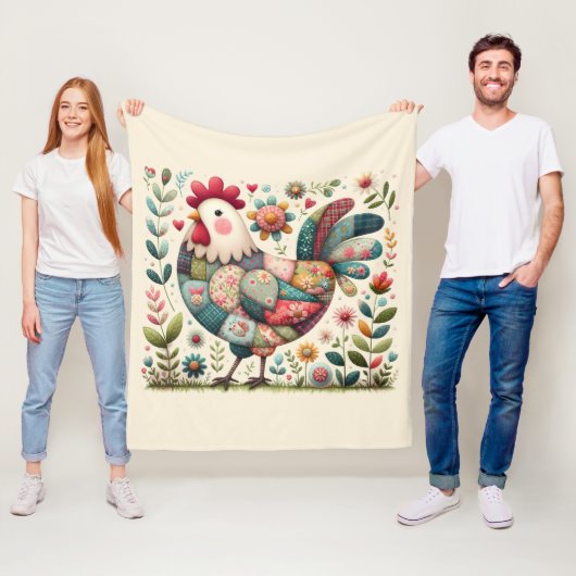 Volks-Patchwork-Hahn mit floralen Akzenten Fleecedecke (Beispiel)