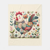 Volks-Patchwork-Hahn mit floralen Akzenten Fleecedecke (Vorderseite)