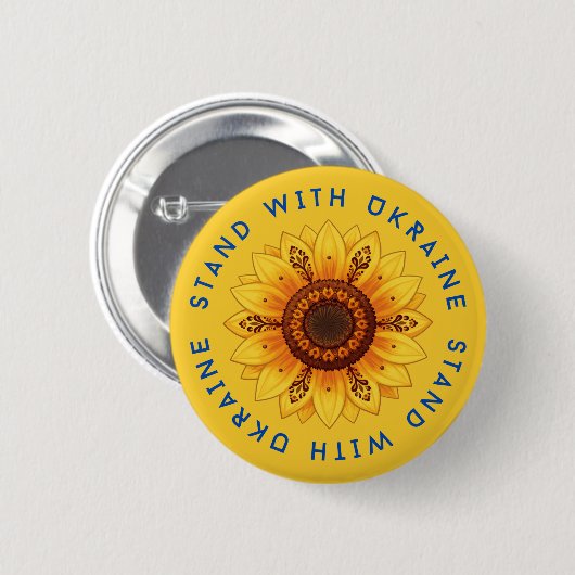 Volks-Sonnenblume-Ukrainische-Ornamentmuster-Flagg Button (Vorne & Hinten)