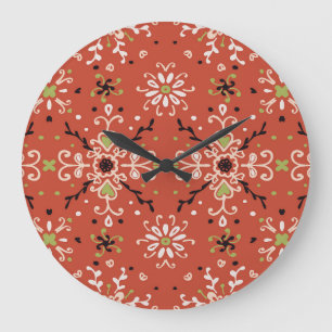 Volksblumen: Farbige Talavera-Muster. Große Wanduhr