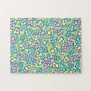 Volksblumen in Pastellfarben Frühling Grün Puzzle
