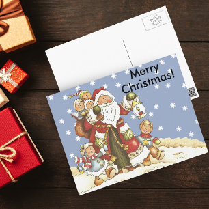 Volksfest-Santa-Kinder-Weihnachten-Schneeflocken Feiertagspostkarte