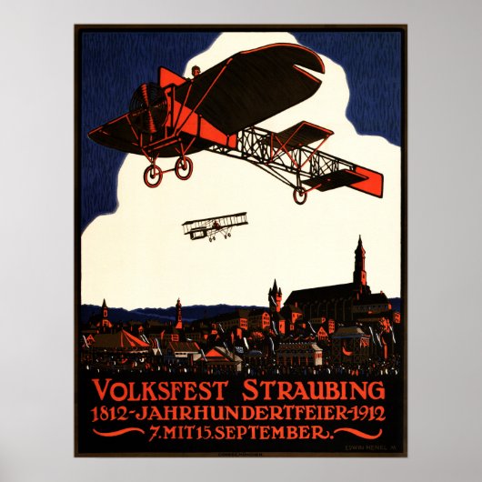VOLKSFEST STRAUBING 1912 Bavaria Beerfest Vintag Poster (Vorne)