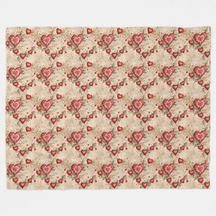 Volksfestkunst Rote Herzen Fleecedecke