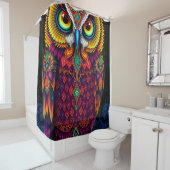 Volksgut Eule: Whimsical rotes Teal-Design Duschvorhang (Beispiel)