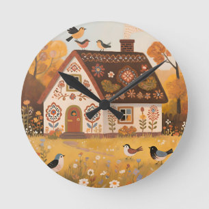 Volksgut-Hausvögel Herbst Runde Wanduhr