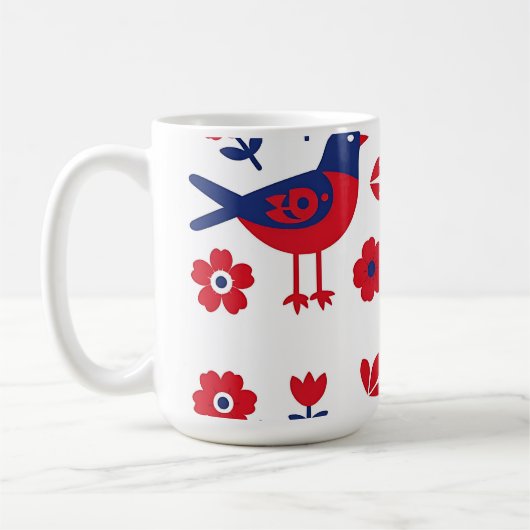 Volksgut Rot Blau Vogel Blumenmuster Kaffeetasse (Links)