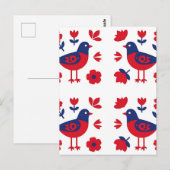 Volksgut Rot Blau Vogel Blumenmuster Postkarte (Vorne/Hinten)