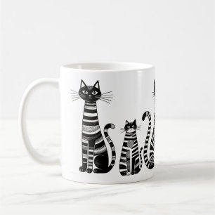 Volksgut Schwarz Weiß gestreifte Katzen Kaffeetasse