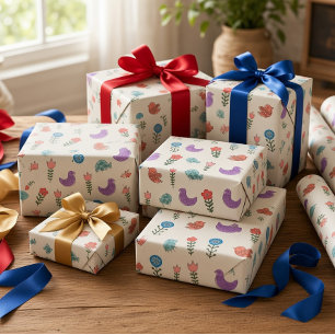 Volksgut-Vögel-und-Blumen-Geschenkpapier Geschenkpapier